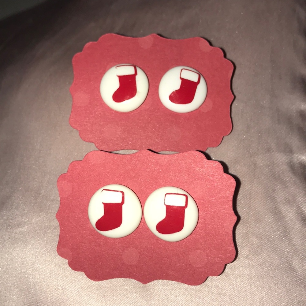 2 matching stocking button earring pairs
